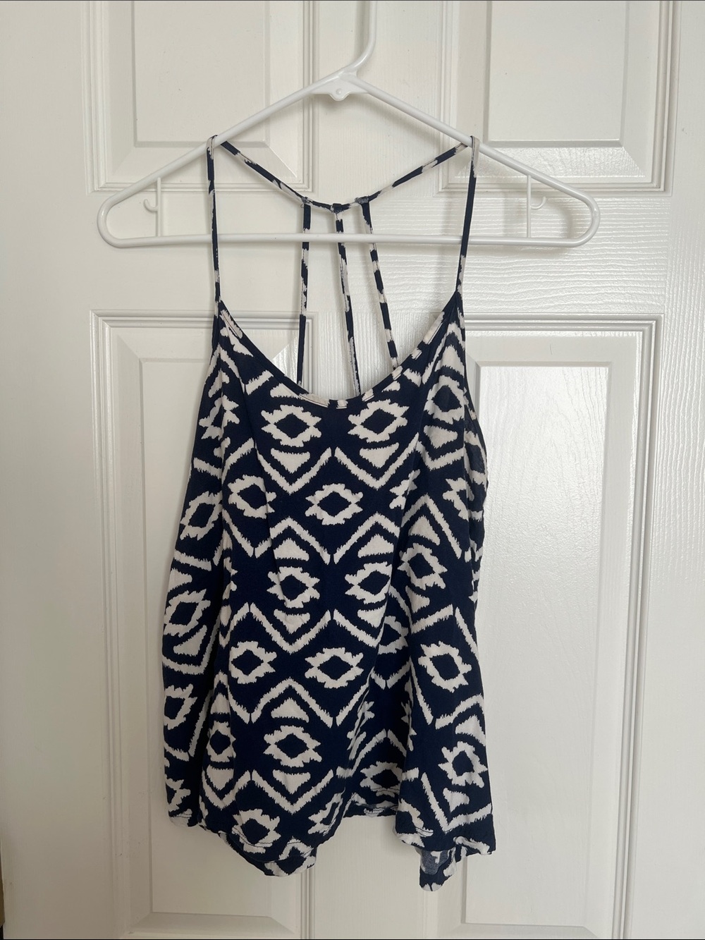 Women’s Navy and White Strappy Printed Tank Top